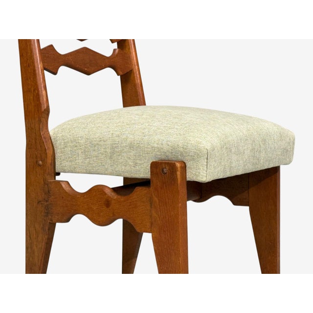 Brown Guillerme & Chambron, Dining Chairs, Oak, Green Fabric, France, 1950s For Sale - Image 8 of 11