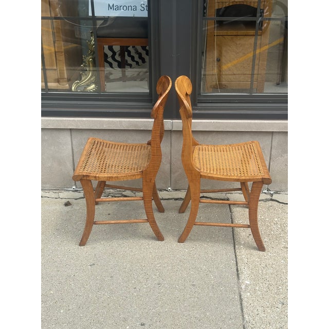 Pair of New York Curly Maple Klismos Chairs, Circa 1860. For Sale - Image 4 of 14