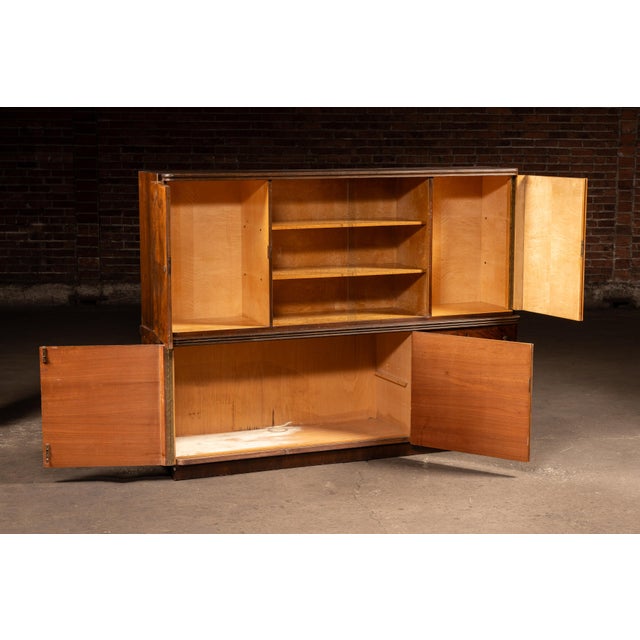 Art Deco Early 20th Century Art Deco Italian Rosewood Burl Veneer and Birdseye Maple Two-Piece Hutch For Sale - Image 3 of 13