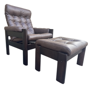 Set of Vintage Amigo Lounge Chair and Ottoman in Leather from Ekornes, 1970s