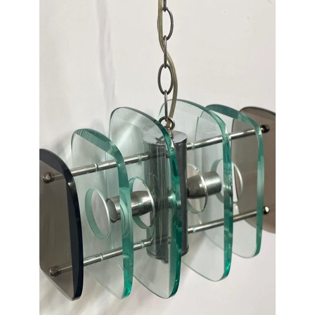 Mid-Century Modern Vintage Italian Pendant With Clear and Smoky Murano Glass For Sale - Image 3 of 5