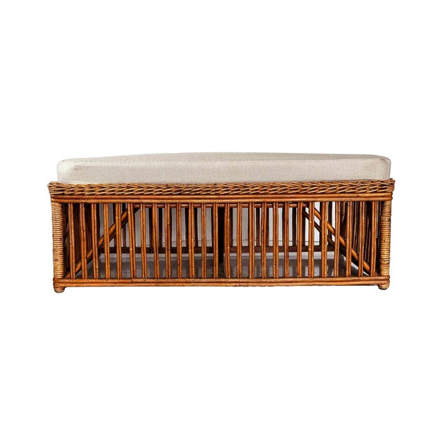 Mid 20th Century Reed Bench With Custom Upholstered Cushion For Sale - Image 5 of 5