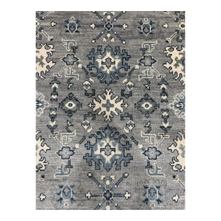 8x10 Maya Oushak Silver Geometric Classic Hand Knotted Wool Carpet Rug For Sale