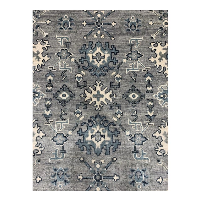 8x10 Maya Oushak Silver Geometric Classic Hand Knotted Wool Carpet Rug For Sale