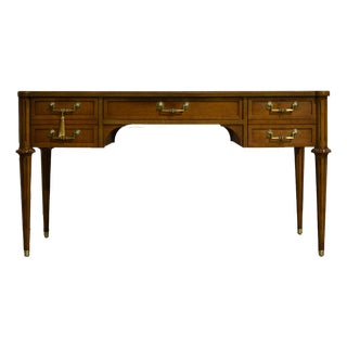 1970s Louis Style Black Leather Top Writing Desk or Vanity For Sale