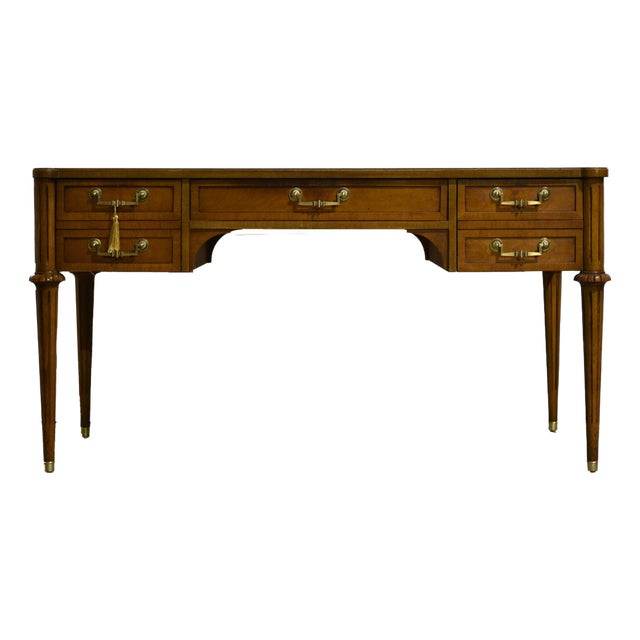 1970s Louis Style Black Leather Top Writing Desk or Vanity For Sale