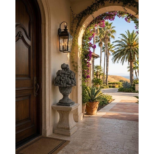 Classical Cast Stone Fruit & Floral Basket Garden Ornament For Sale In West Palm - Image 6 of 12