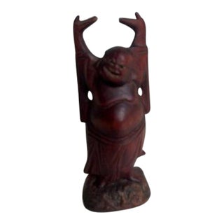 1960s Carved Wood Happy Buddha For Sale