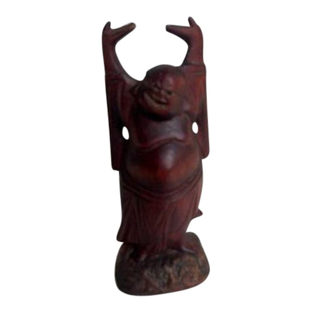 1960s Carved Wood Happy Buddha For Sale