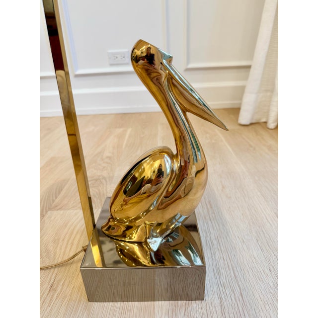 Gorgeous Vintage Modernist Brass Pelican Table Lamp With Chrome Base, 1970s, Heavy For Sale - Image 4 of 9