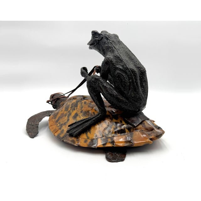 Late 20th Century Maitland Smith Bronze Frog & Sea Turtle Sculpture For Sale - Image 5 of 15