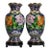 Pair of Vintage Cloisonné Enamel Floral & Bird Baluster Vases With Wooden Stands For Sale