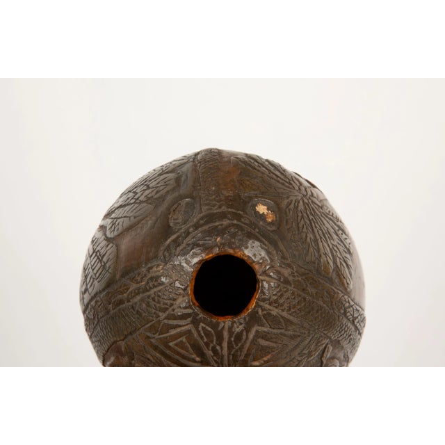 19th-Century French Colonial Carved Coconut Flask For Sale - Image 11 of 12