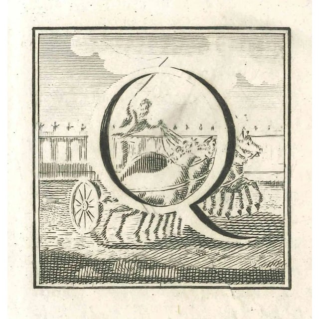 Luigi Vanvitelli, Letter of the Alphabet Q, Etching, 18th Century For Sale