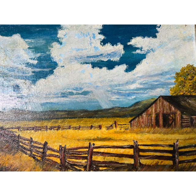 1970's Schafer Autumn Barn Landscape Oil Painting For Sale - Image 11 of 13