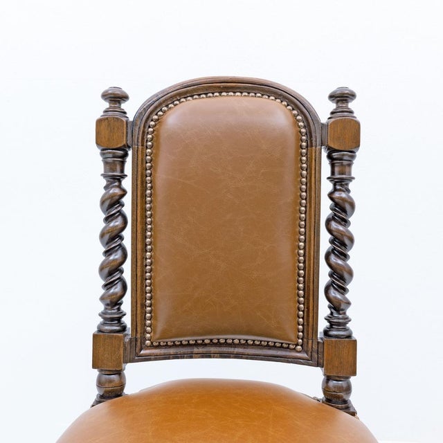 Antique Italian Neo-Renaissance Walnut and Leather Dining Chairs, 1890, Set of 6 For Sale - Image 12 of 14