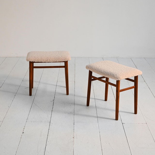 Scandinavian Stools in Teak and Sheepskin, 1960s, Set of 2 For Sale - Image 9 of 9