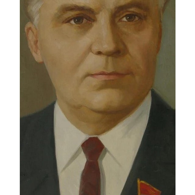 Antique Male Portrait Oil Painting, Socialist Realism, Ukrainian Art 100-80 For Sale - Image 4 of 6
