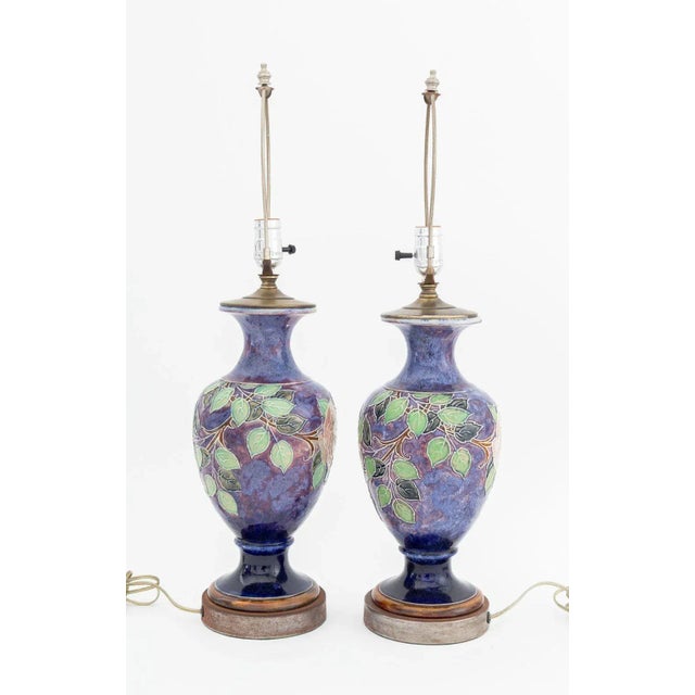 English Royal Doulton "Rose" Stoneware Vases as Lamps, 2 For Sale - Image 3 of 6