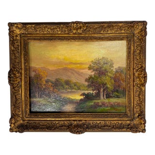 Antique Oil Painting of a Landscape With a Brook Signed Thomas Patten For Sale