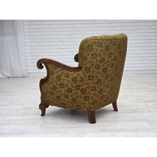 Danish Armchair in Wool and Hand-Carved Oak, 1950s For Sale - Image 17 of 18
