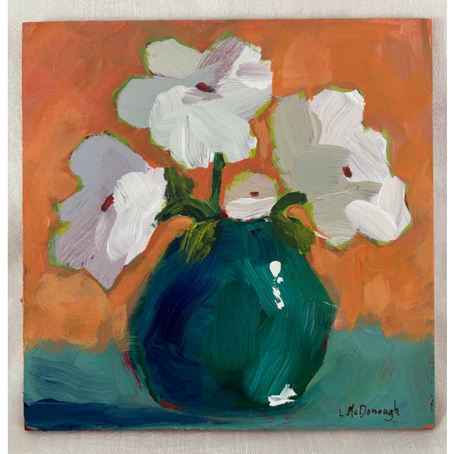 “Emerald Stillness” Original Acrylic Contemporary Expressionism Still Life Floral by Linda McDonough For Sale - Image 4 of 11