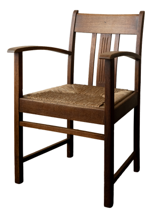 Dutch Art Deco Oak and Rush Armchair, 1920s