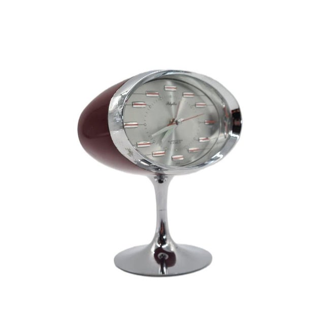 Space Age Alarm Clock in Burgundy Plastic and Chrome-Plated Metal, 1970s For Sale - Image 14 of 14
