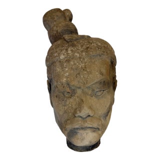 Vintage Terracotta Japanese Warrior Sculpture For Sale