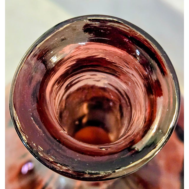 Amethyst Hand-Blown Ribbed Glass Decanter – Rough Pontil, Mid-Century For Sale - Image 10 of 11