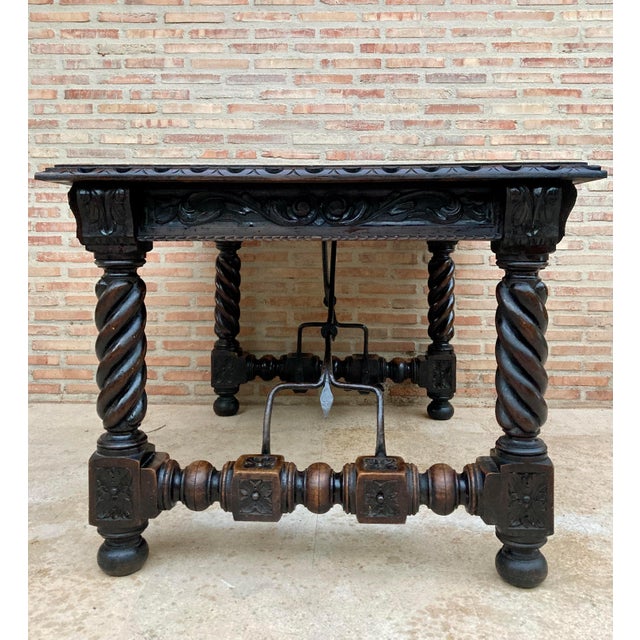 Brown Late 19th Century Spanish Baroque Table with Dark Walnut Solomonic Legs with Carved Structure and For Sale - Image 8 of 18