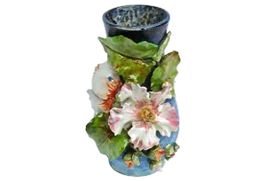 Antique Barbotine Majolica Floral Vase