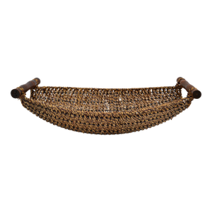 Organic Handwoven Decorative Basket Bamboo Handles Boho Chic