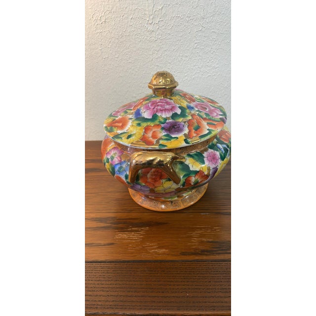 Neoclassical Vintage Millefleur Porcelain Tureen, Neoclassical-Greek Key For Sale - Image 3 of 7