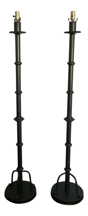1980s Hollywood Regency Painted Metal Faux Bamboo Floor Lamps - A Pair