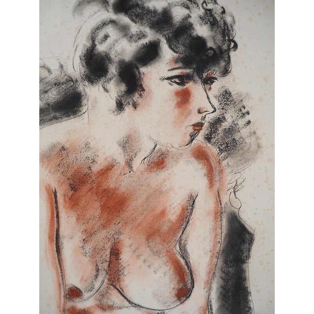 André Dignimont, Nude in a Wool Coat, Original Signed Watercolor For Sale - Image 4 of 8