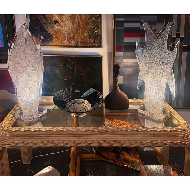 1970s Modern Acrylic Flame Table Lamps, Maison Rougier Attributed, Pair For Sale - Image 4 of 8