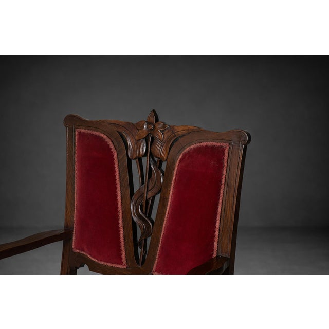 1900 - 1909 Art Nouveau Italian Red Armchairs in the style of Georges De Feure, 1905, Set of 2 For Sale - Image 5 of 11