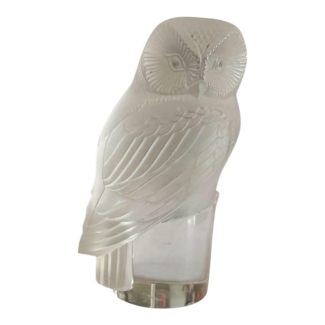 Vintage Lalique Crystal Owl Figurine-France Signed-Detailed Mold-Art Deco-Glass For Sale