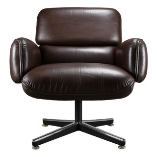 Mid-Century Executive Armchair in Brown Leather by Otto Zapf for Knoll International, 1960s For Sale