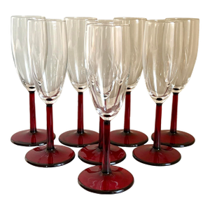 Ruby Red Stemmed Champagne Flutes - Set of 8