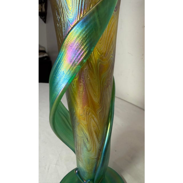 Vintage Hand Blown Muller Aurene Iridescent Rainbow Corn Cob Figural Glass Vase For Sale - Image 12 of 15