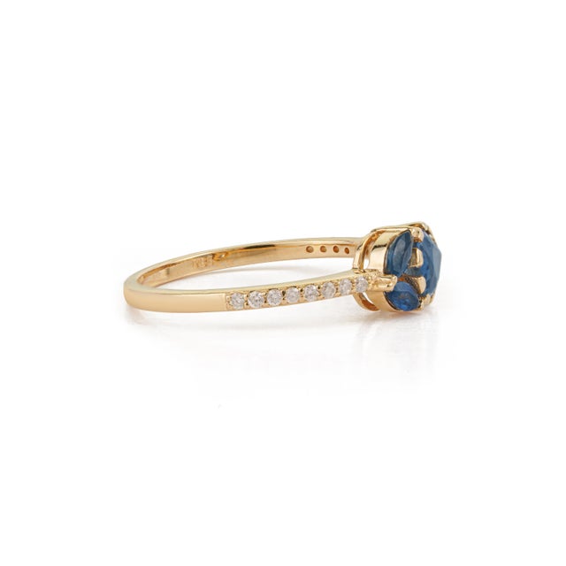 Metal Pear & Marquise Cut Blue Sapphire Diamond 14k Gold Art Deco Ring Size 9 For Sale - Image 7 of 17