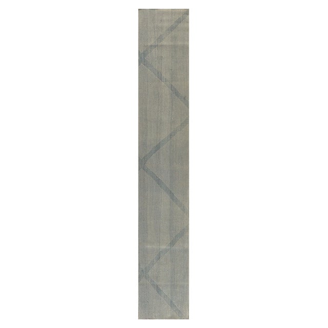 Modern Custom Flat Weave Blue Moroccan Style Runner by Doris Leslie Blau For Sale