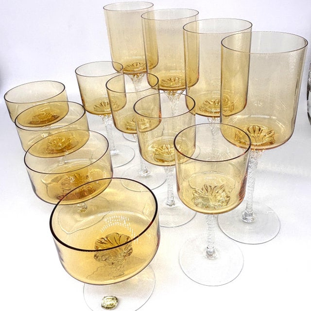 Mid-Century Modern 1960s Mid-Century Modern Bohemia Crystal Amber Stemware Service for Four - 12 Pieces For Sale - Image 3 of 14