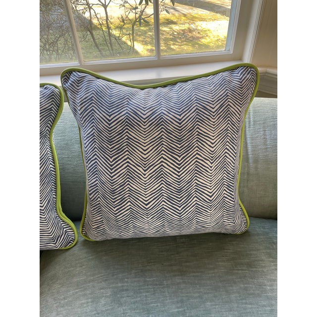 Quadrille Zig Zag Down Pillows With Leather Trim For Sale - Image 4 of 7