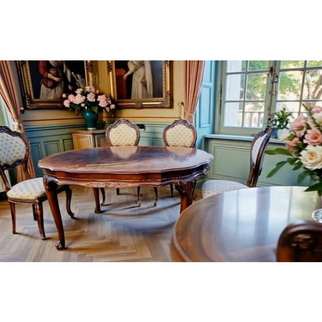 Antique Early 20th Century Louis XVI French Château Dining Room Set in Mahogany Inlaid and Walnut, Set of 5 For Sale - Image 16 of 17
