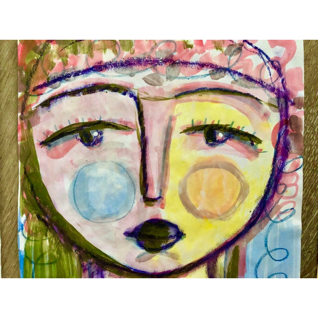 Contemporary Contemporary Paintings by CL Auker, Mixed Media Colorful Face Triptych on Paper For Sale - Image 3 of 15