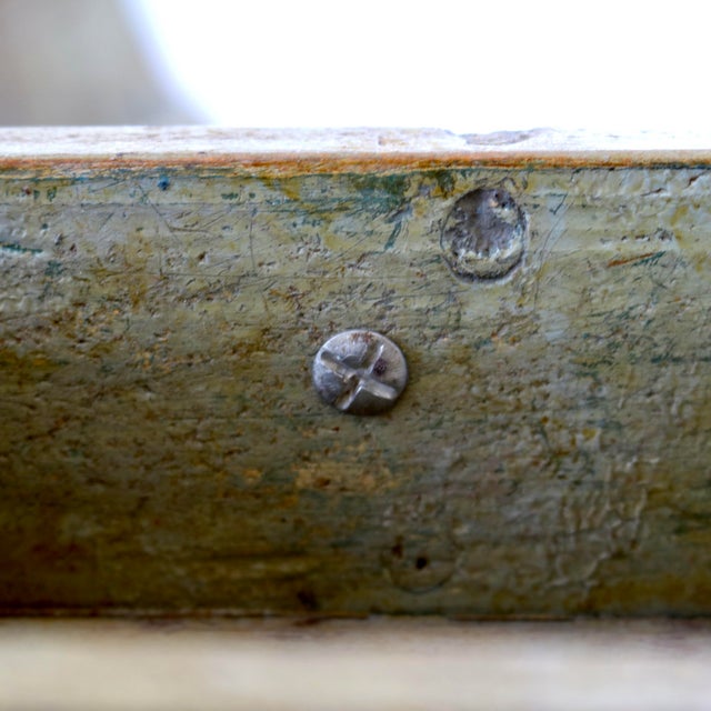 19th-Century European Provincial Carved Farinière / Salt Box in Original Sage Milk Paint For Sale - Image 4 of 17