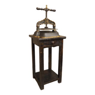 19th Century French Cast Iron Book Press on Wooden Stand For Sale